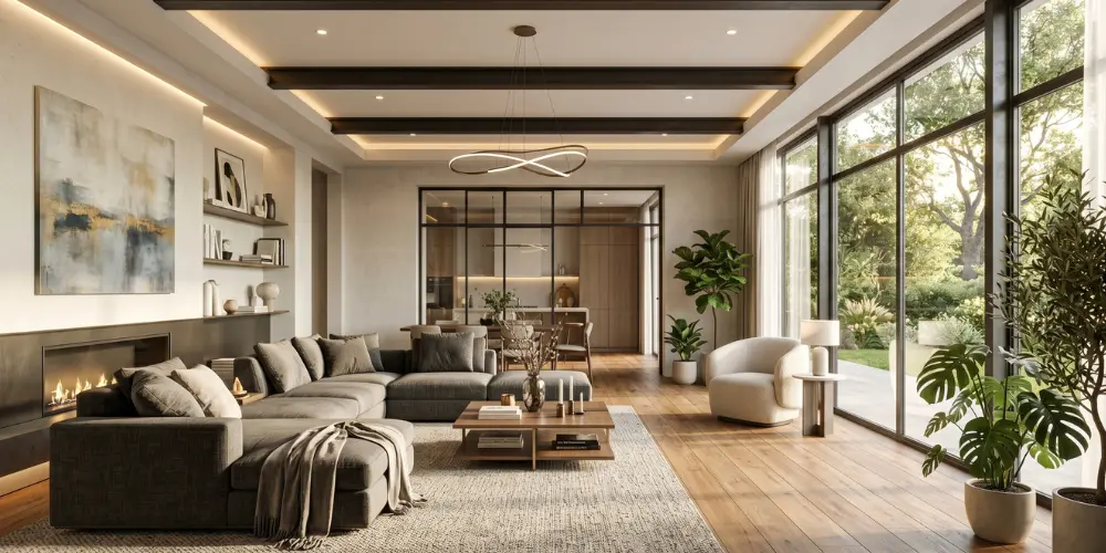 Modern home interior design with stylish furniture and decor