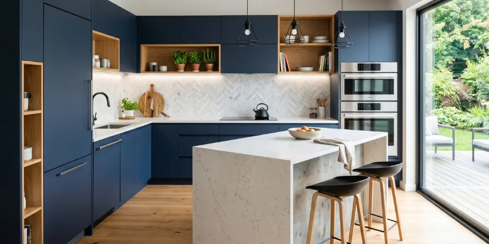 Contemporary modular kitchen interior design with premium cabinetry
